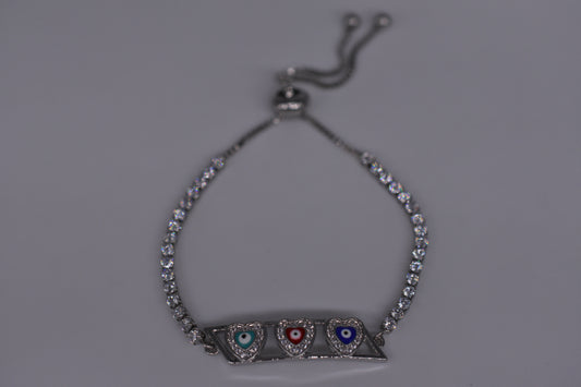 3 Heart Evil Eye Bracelet With Diamonds