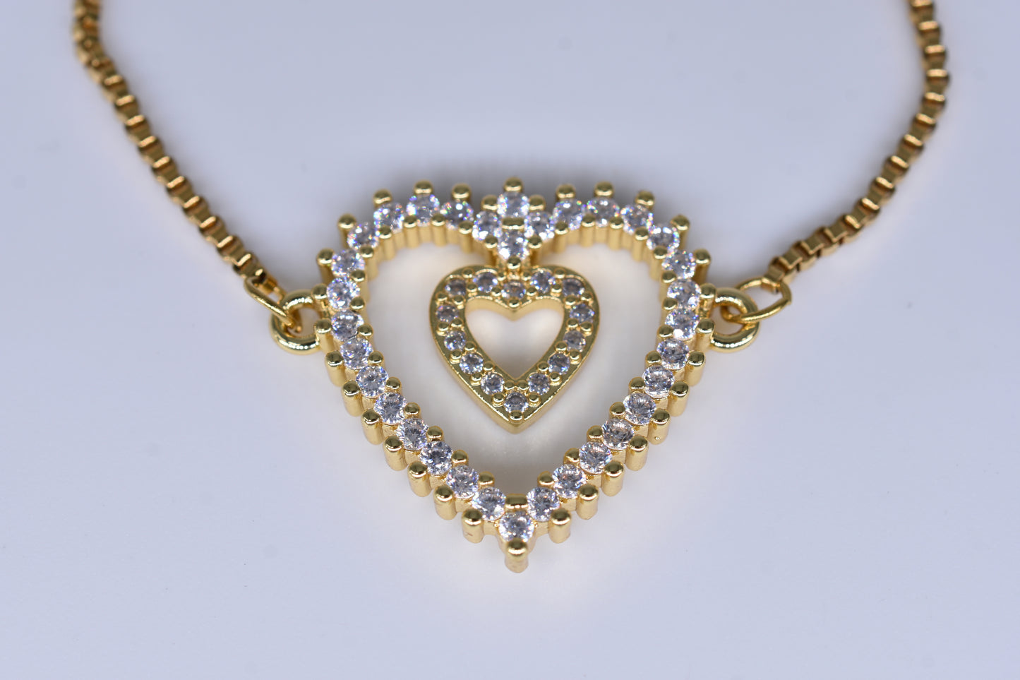 Double Heart Bracelet With Diamonds Gold