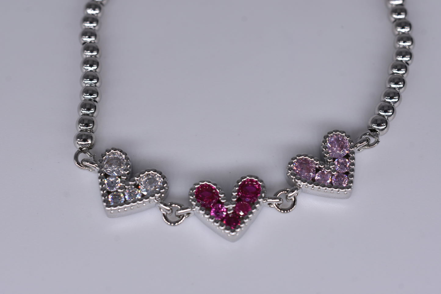 3 Heart With Pink/Hot Pink Diamond Bracelets