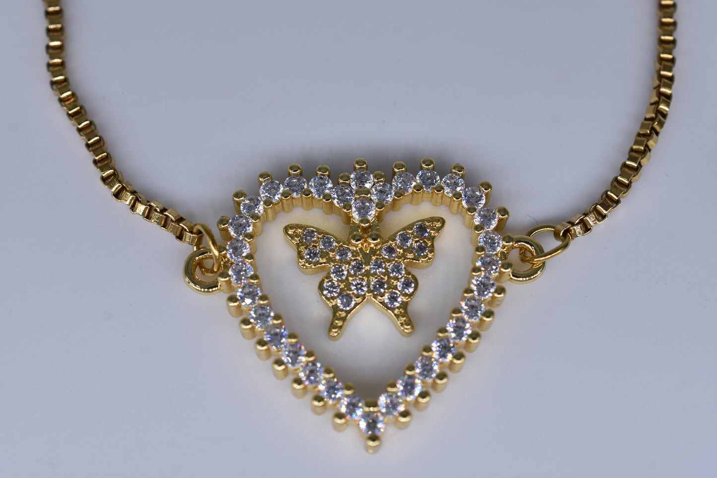 Heart & Butterfly With Diamonds Gold Bracelet