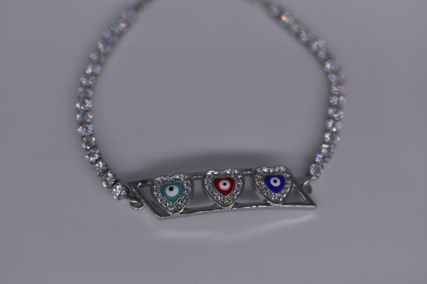 3 Heart Evil Eye Bracelet With Diamonds