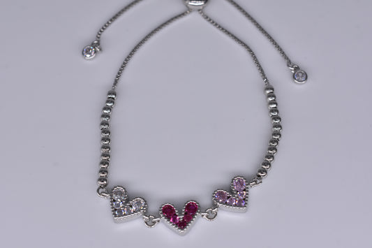 3 Heart With Pink/Hot Pink Diamond Bracelets