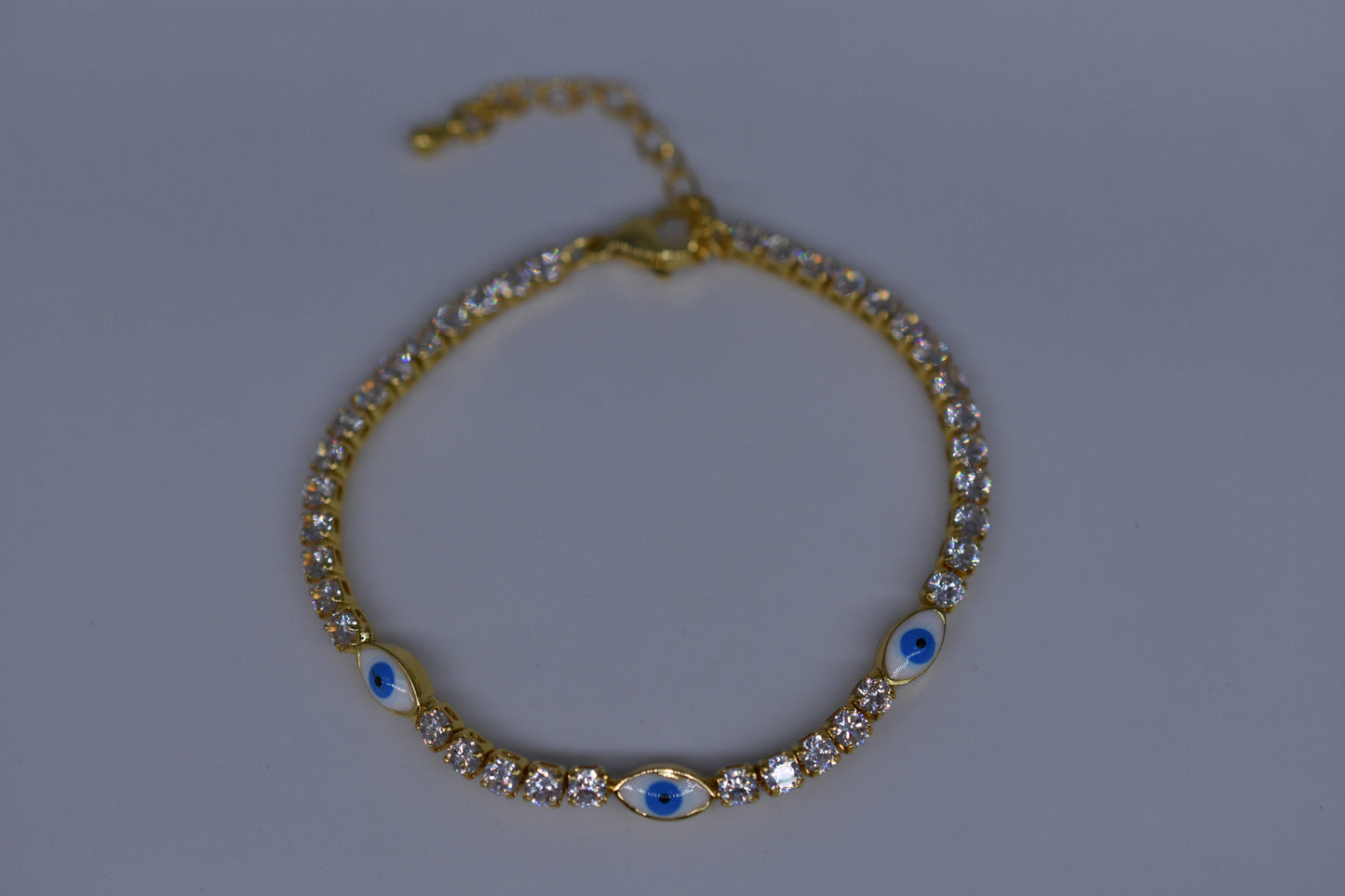 White/Blue Evil Eye With Diamond Bracelet