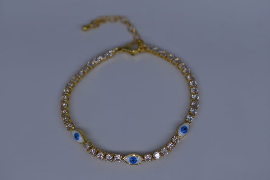 White/Blue Evil Eye With Diamond Bracelet