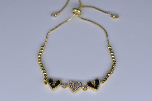 3 Hearts With Diamonds Bracelets Gold