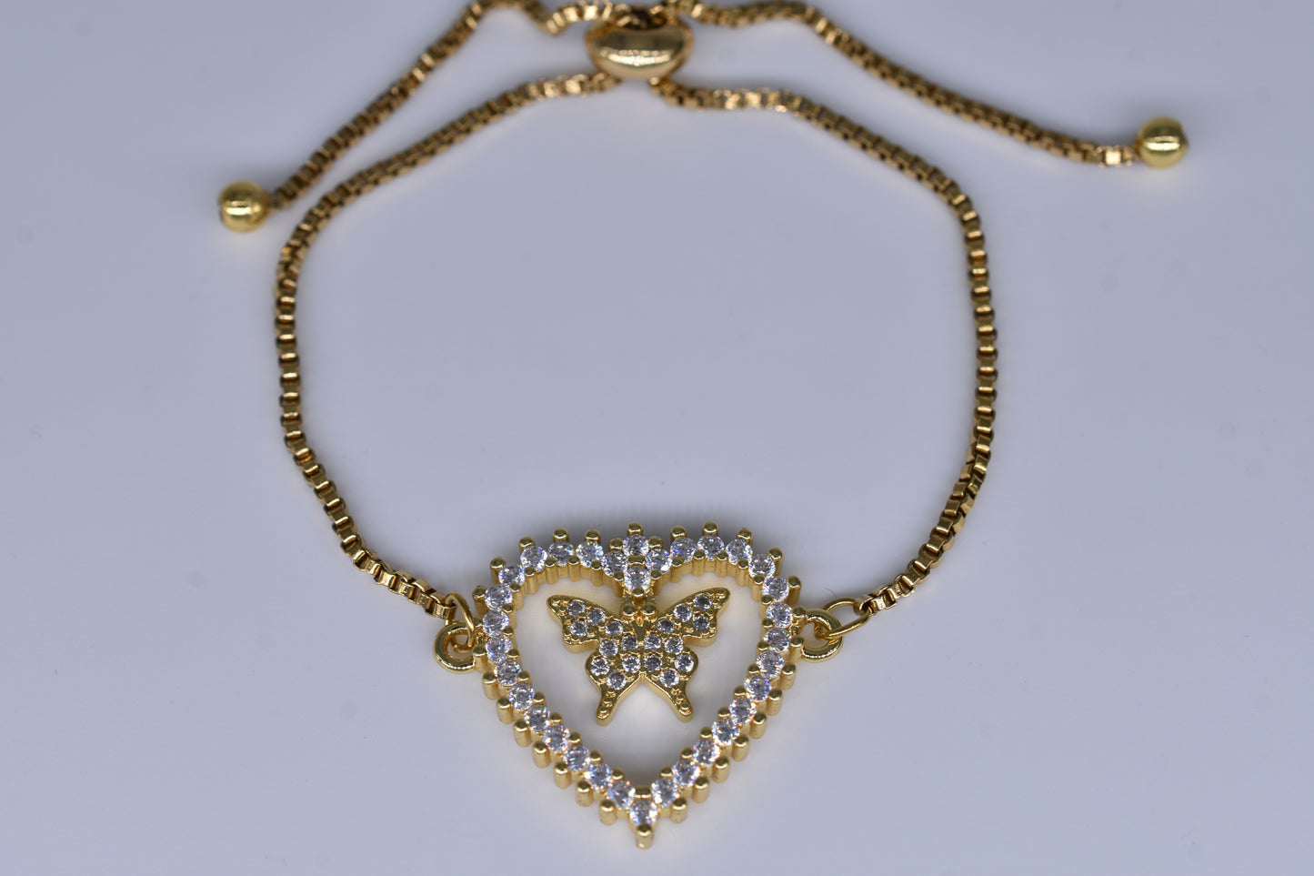 Heart & Butterfly With Diamonds Gold Bracelet