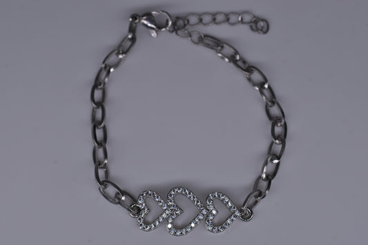 3 Hearts With Diamonds Bracelet