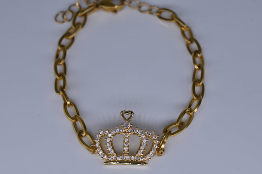 Crown With Diamonds Gold Bracelet