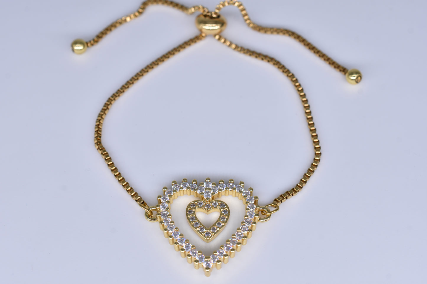 Double Heart Bracelet With Diamonds Gold